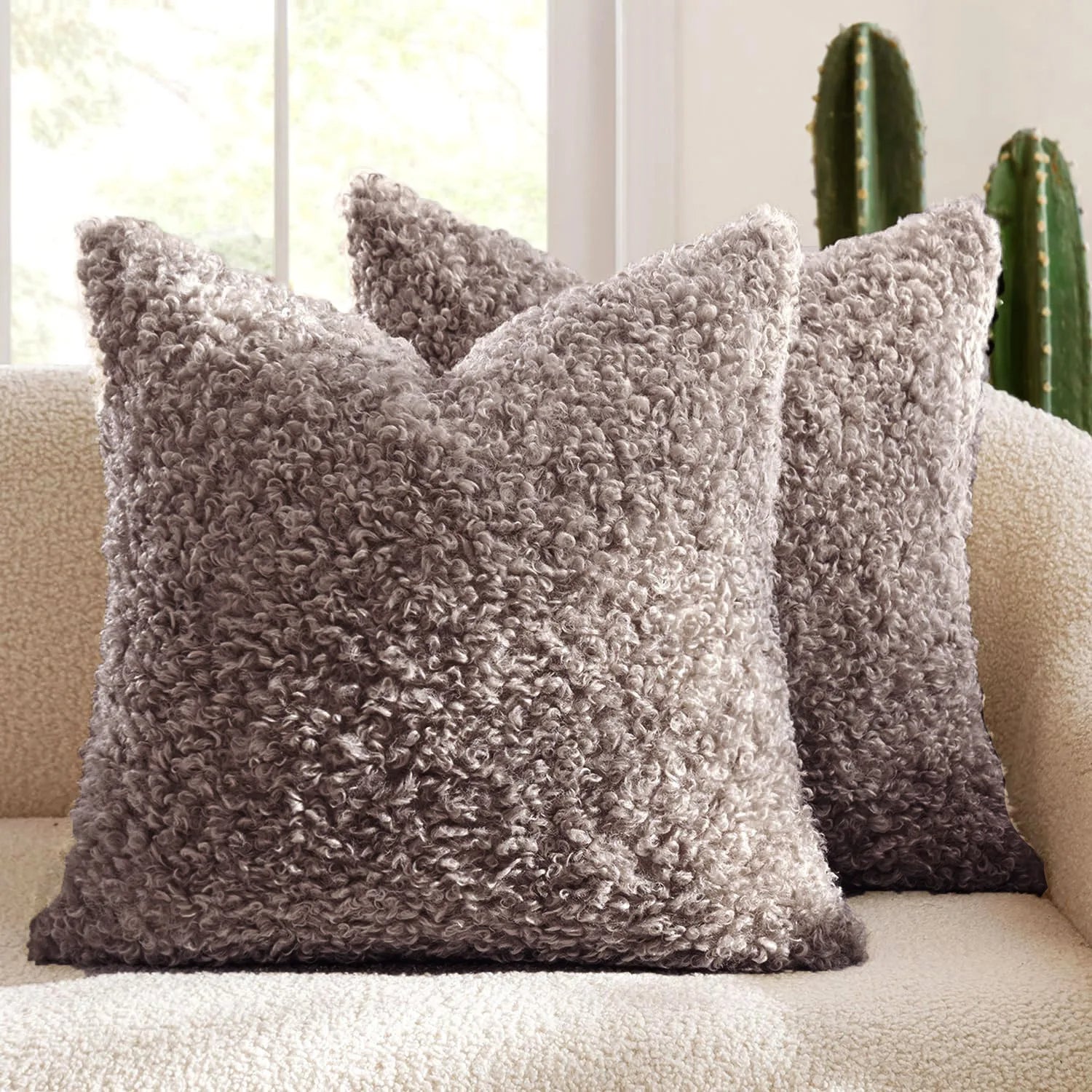 2 Pcs of Nordic Solid Color Imitation Lamb Wool Cushion Covers │ Minimal Home Throw Pillow Covers - Besontique Home