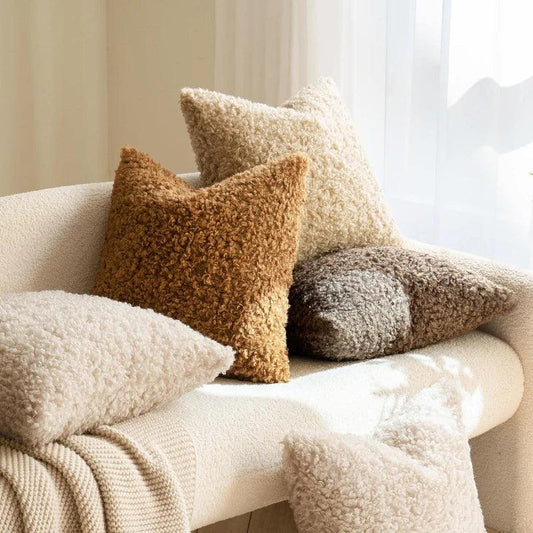 2 Pcs of Nordic Solid Color Imitation Lamb Wool Cushion Covers │ Minimal Home Throw Pillow Covers - Besontique Home