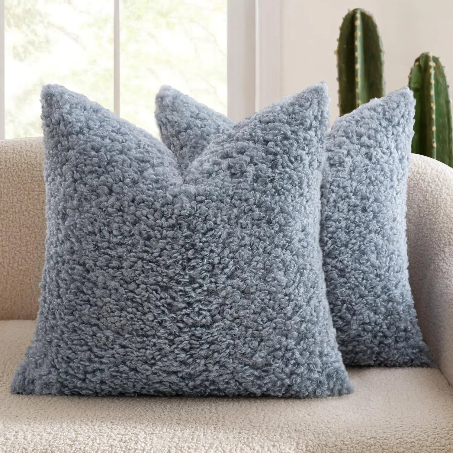 2 Pcs of Nordic Solid Color Imitation Lamb Wool Cushion Covers │ Minimal Home Throw Pillow Covers - Besontique Home