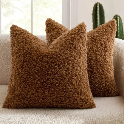2 Pcs of Nordic Solid Color Imitation Lamb Wool Cushion Covers │ Minimal Home Throw Pillow Covers - Besontique Home