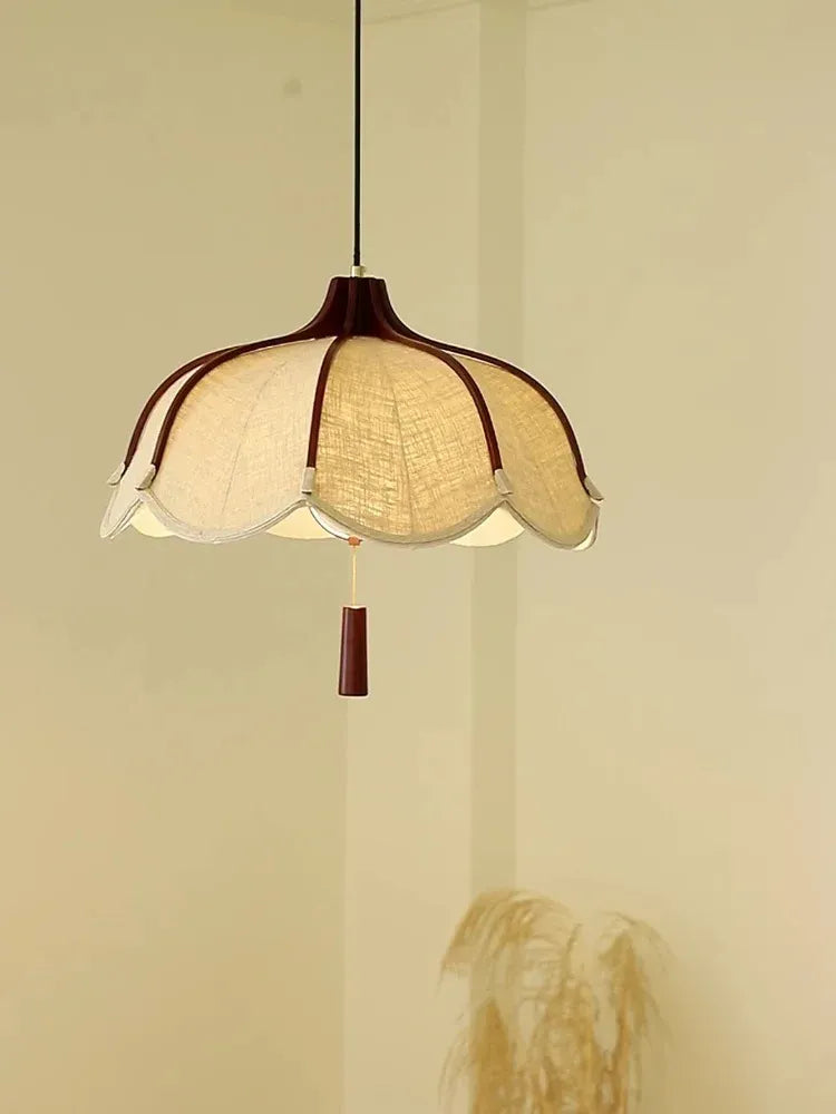 Wood Fabric Linen Pendant Ceiling Light │ Modern Retro style Bedroom Hanging Lamp - Besontique Home