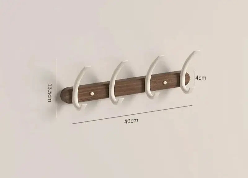 Modern Walnut Moon Shape Coat Rack (White/Black)│ Wall Mounted Wooden Metal Hooks - Besontique Home