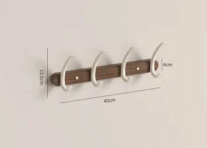 Modern Walnut Moon Shape Coat Rack (White/Black)│ Wall Mounted Wooden Metal Hooks - Besontique Home