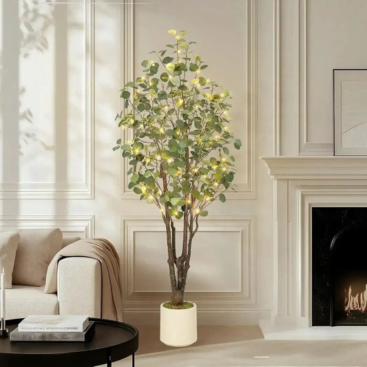 Artificial Eucalyptus Tree │ Decorative Plant with White Planter - Besontique Home