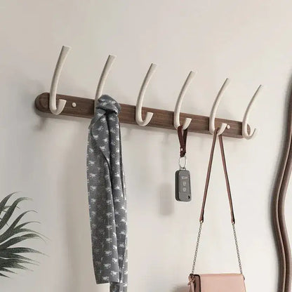 Modern Walnut Moon Shape Coat Rack (White/Black)│ Wall Mounted Wooden Metal Hooks - Besontique Home