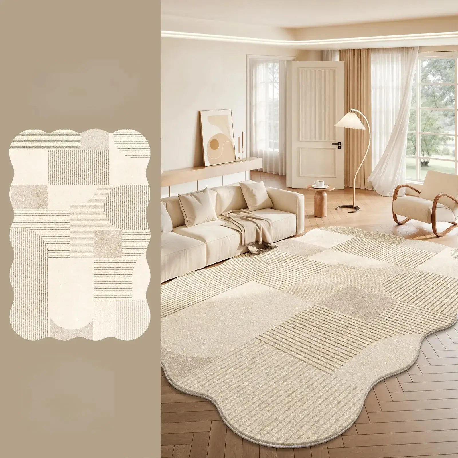 Cream Plush Irregular Rug Soft Fluffy Carpet for Bedroom - Besontique Home