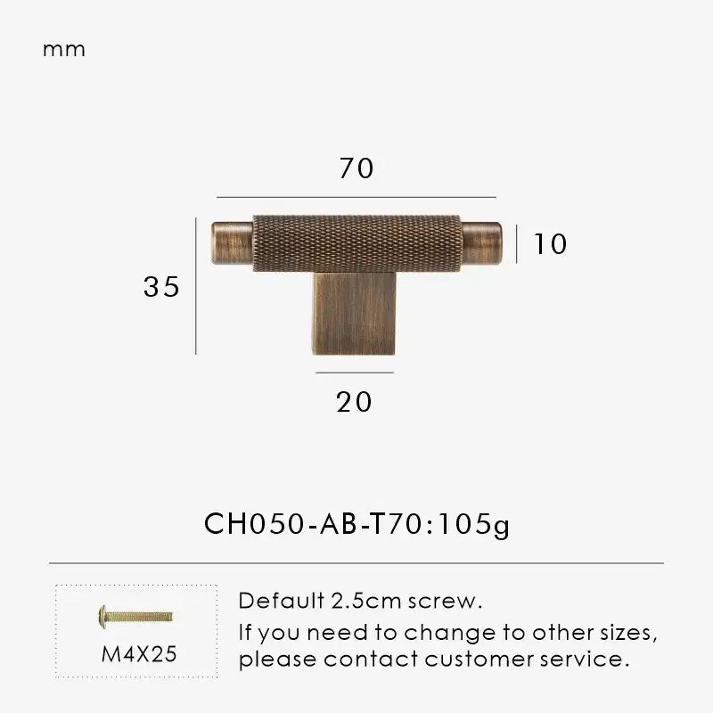 Solid Brass Bronze Cross Knurled Furniture Door Knob