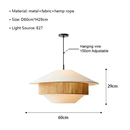 Japandi White Cloth Rattan Hemp Rope Pendant Ceiling Lamp Light - Besontique Home