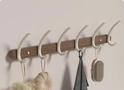 Modern Walnut Moon Shape Coat Rack (White/Black)│ Wall Mounted Wooden Metal Hooks - Besontique Home