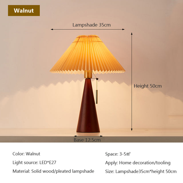 Nordic Solid Retro Pleated Table Lamp Lights │ Wood Vintage Design Table Lamp Lighting For Home Decoration Besontique