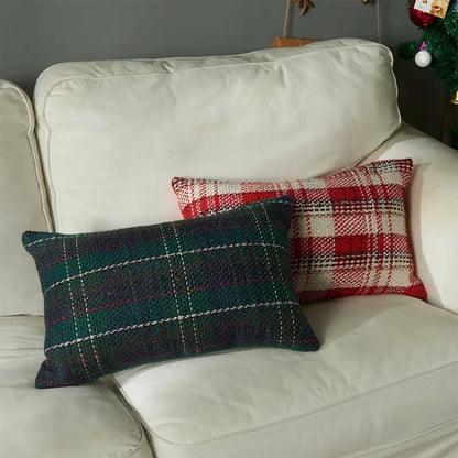 Black Green Red Plaid Rustic style Cushion Cover │ Christmas Home Decorative Throw Pillow Covers - Besontique Home