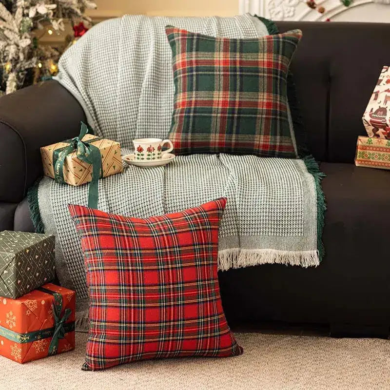 Scottish Tartan Plaid Cushion Cover │ Christmas Home Decorative Throw Pillow Cover - Besontique Home
