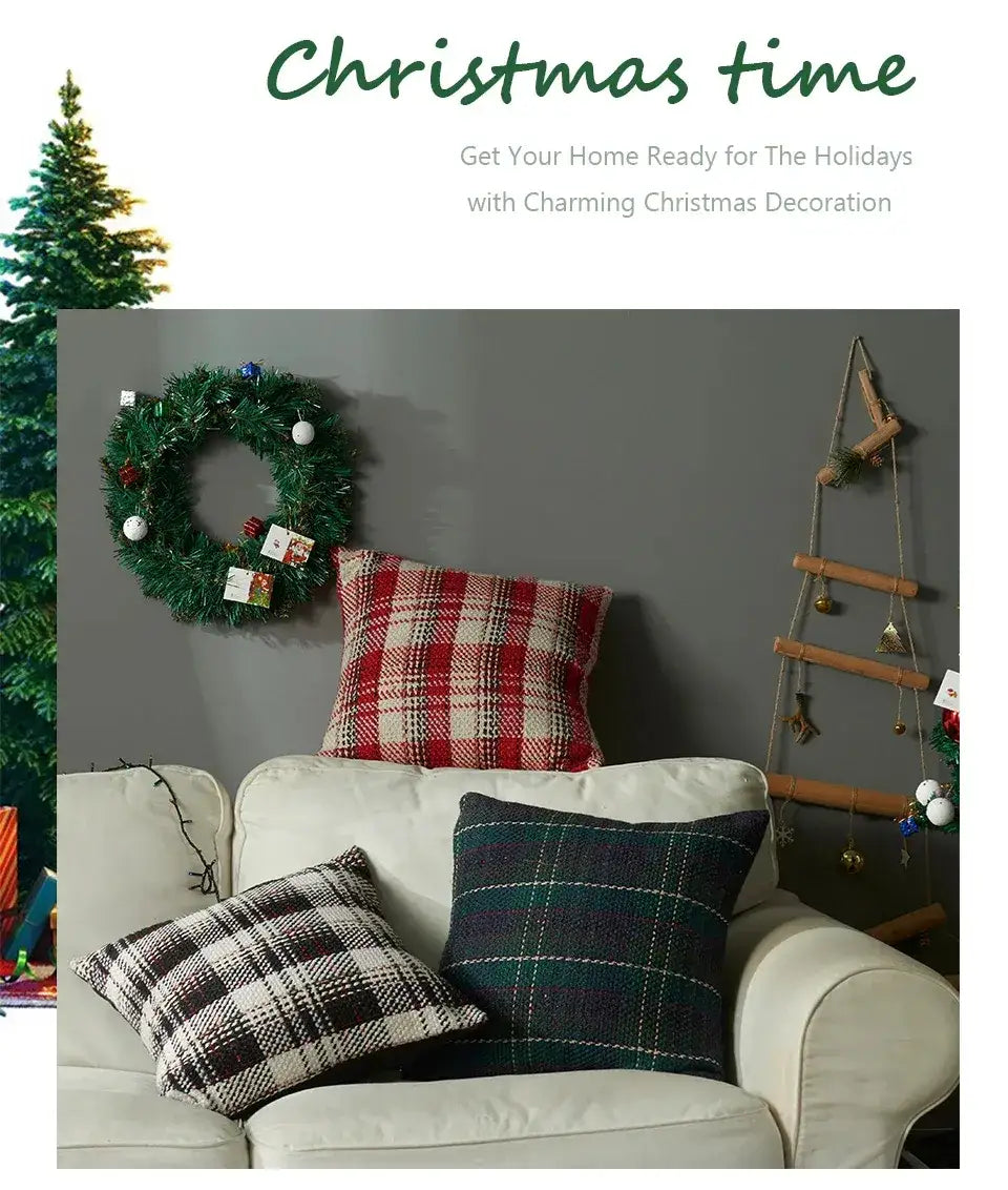 Black Green Red Plaid Rustic style Cushion Cover │ Christmas Home Decorative Throw Pillow Covers - Besontique Home