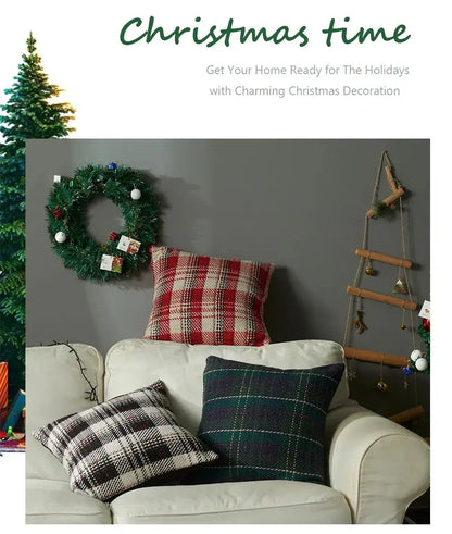 Black Green Red Plaid Rustic style Cushion Cover │ Christmas Home Decorative Throw Pillow Covers - Besontique Home