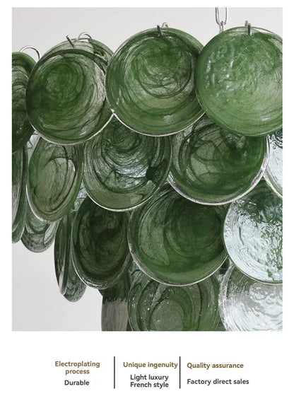 Modern Vintage Dark Green Glass Chandelier │ Crystal Pendant Pendant Ceiling Lamp Light - Besontique Home