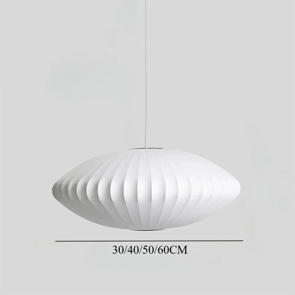 Minimal Nordic Silk Fabric Pendant Light │ Japandi style White Ceiling Hanging Chandelier