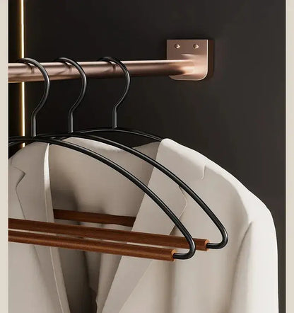 10pcs Luxury Beech Wood Clothes Hangers │ Seamless Iron Wardrobe Clothes Rack with Wood Bar  - Besontique Home