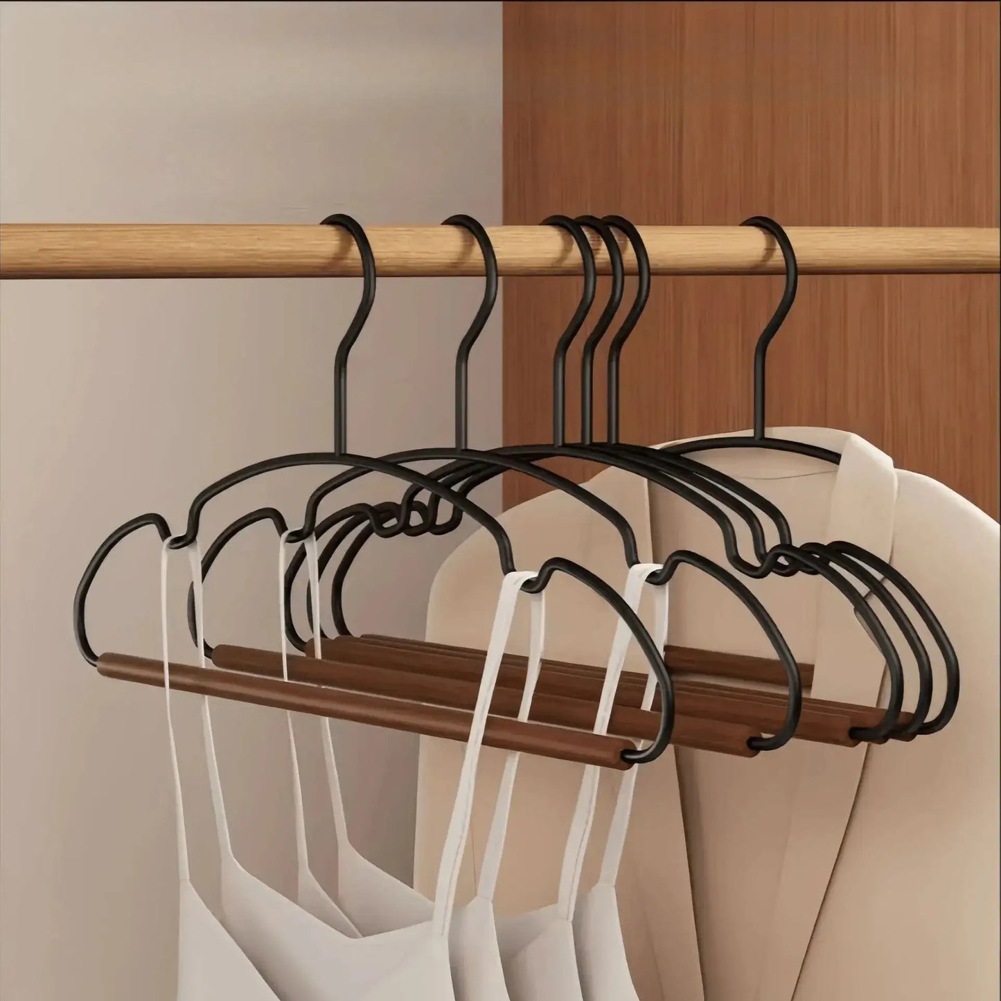 5pcs Modern Vintage Luxury Wooden Black Metal Clothes Hanger - Besontique Home