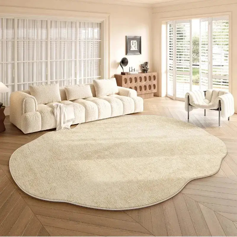 Minimal Style Cream Fluffy Plush Irregular Shape Rug - Besontique Home