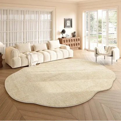 Minimal Style Cream Fluffy Plush Irregular Shape Rug - Besontique Home