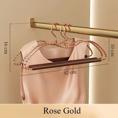 3 pcs Luxury Gold Metal Clothes Hangers │ Anti-Slip Clothes Rack with Wood Bar - Besontique Home
