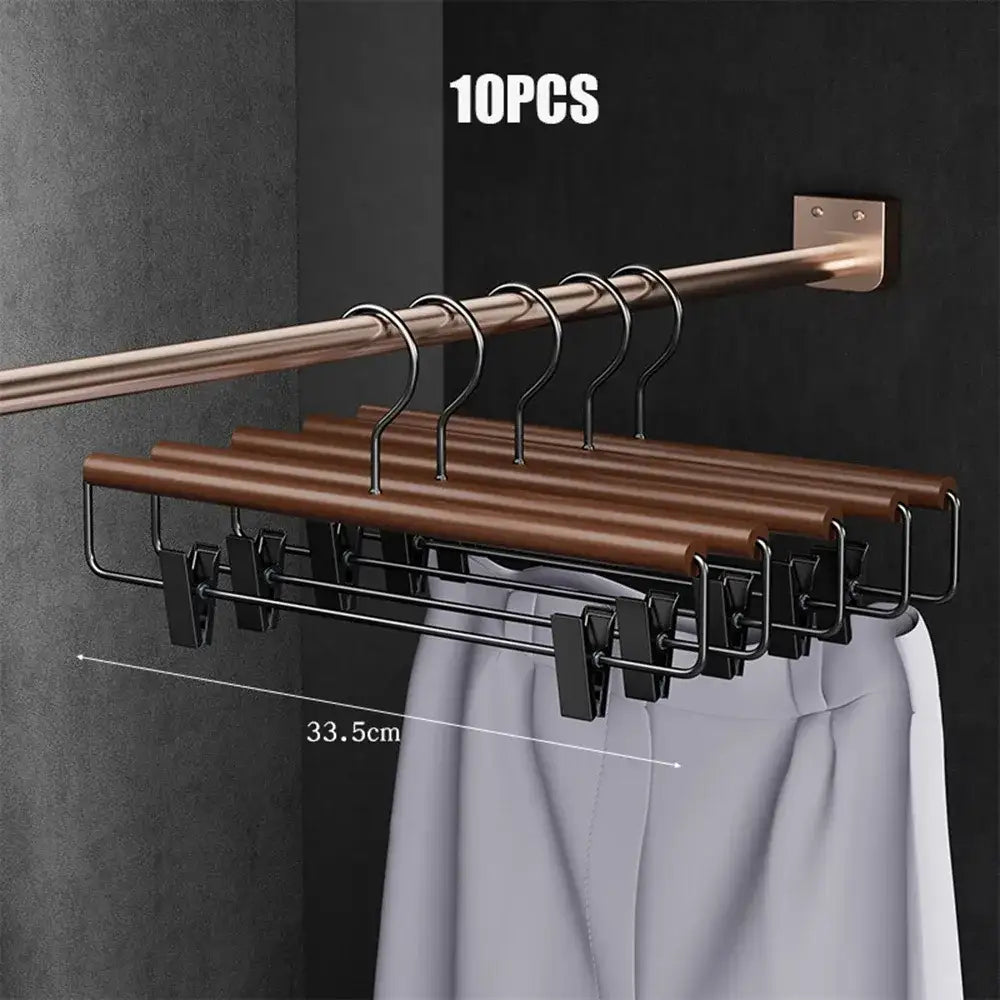 10pcs Luxury Beech Wood Clothes Hangers │ Seamless Iron Wardrobe Clothes Rack with Wood Bar  - Besontique Home