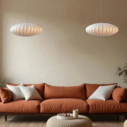 Minimal Nordic Silk Fabric Pendant Light │ Japandi style White Ceiling Hanging Chandelier