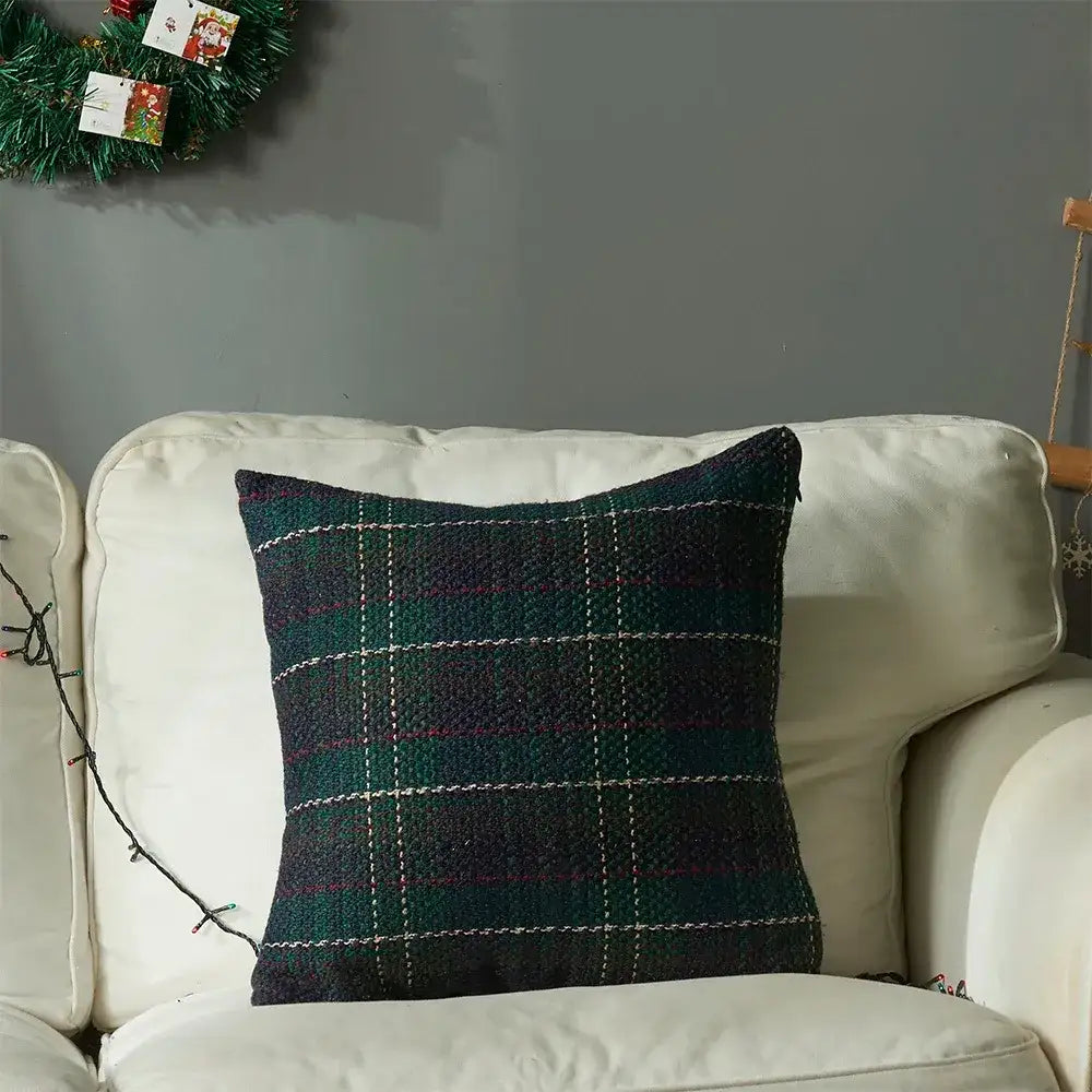 Black Green Red Plaid Rustic style Cushion Cover │ Christmas Home Decorative Throw Pillow Covers - Besontique Home