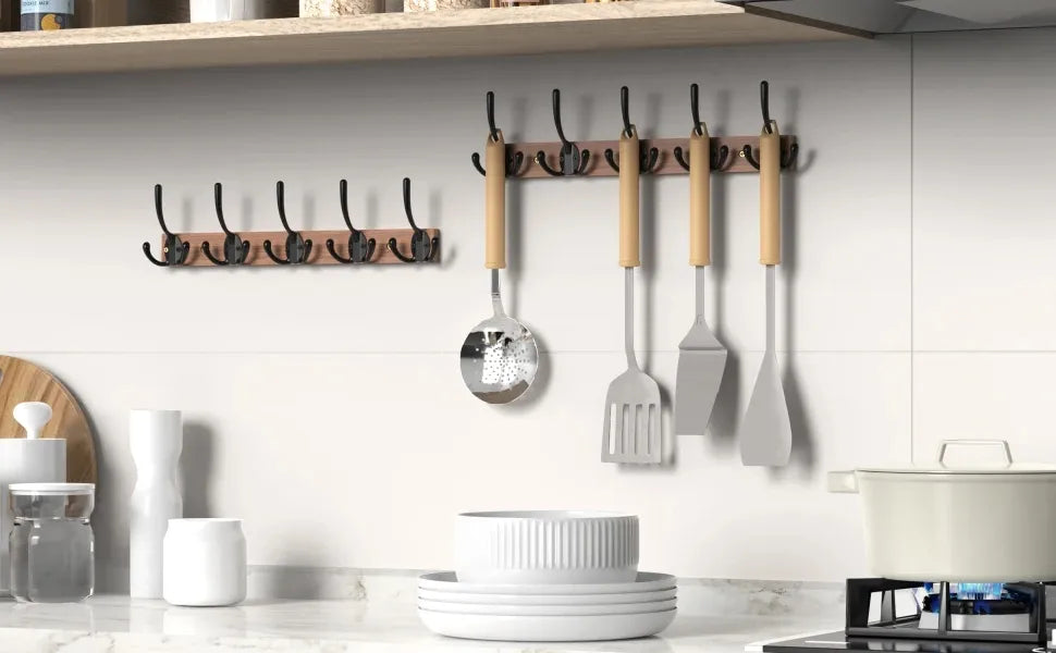 Modern Wooden Coat Rack Wall Mount with 5 Hooks Besontique Home Decor