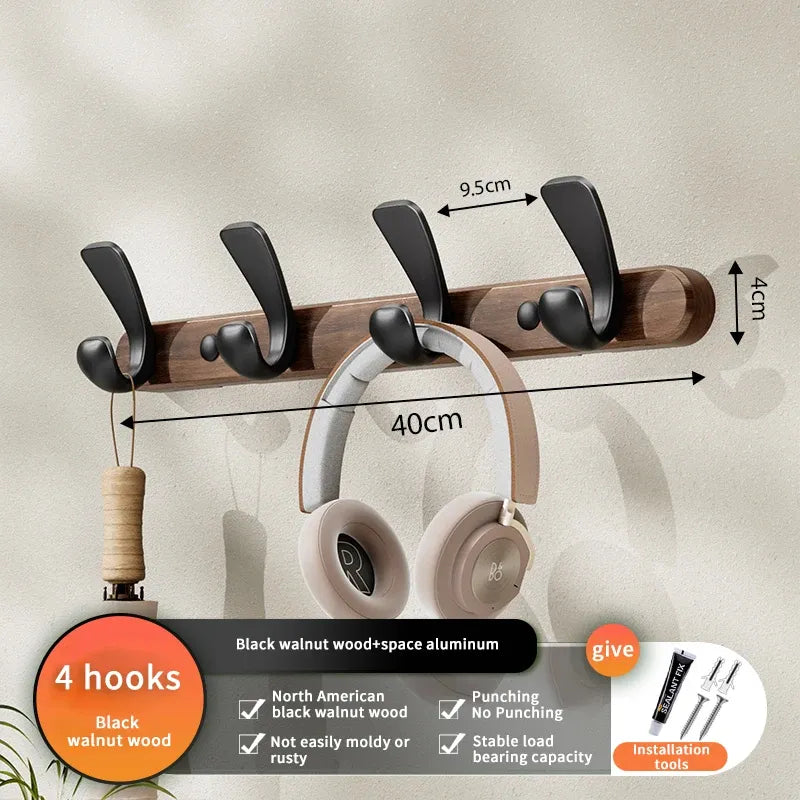 Modern Walnut Moon Shape Coat Rack (White/Black)│ Wall Mounted Wooden Metal Hooks