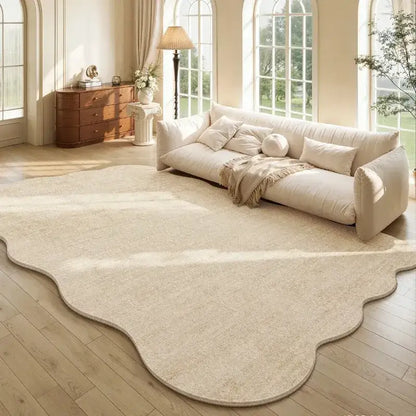 Cream Plush Irregular Rug Soft Fluffy Carpet for Bedroom - Besontique Home
