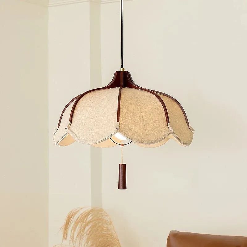 Wood Fabric Linen Pendant Ceiling Light │ Modern Retro style Bedroom Hanging Lamp - Besontique Home