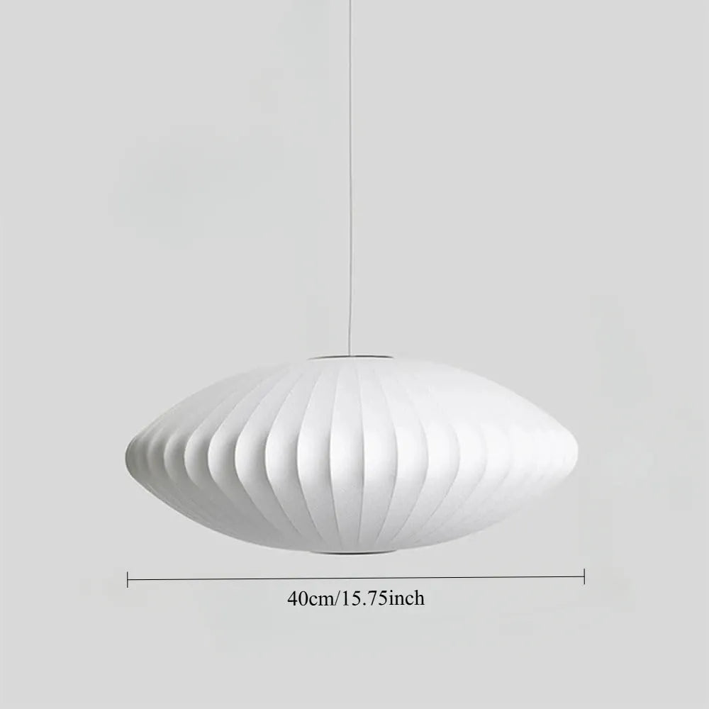 Minimal Nordic Silk Fabric Pendant Light │ Japandi style White Ceiling Hanging Chandelier