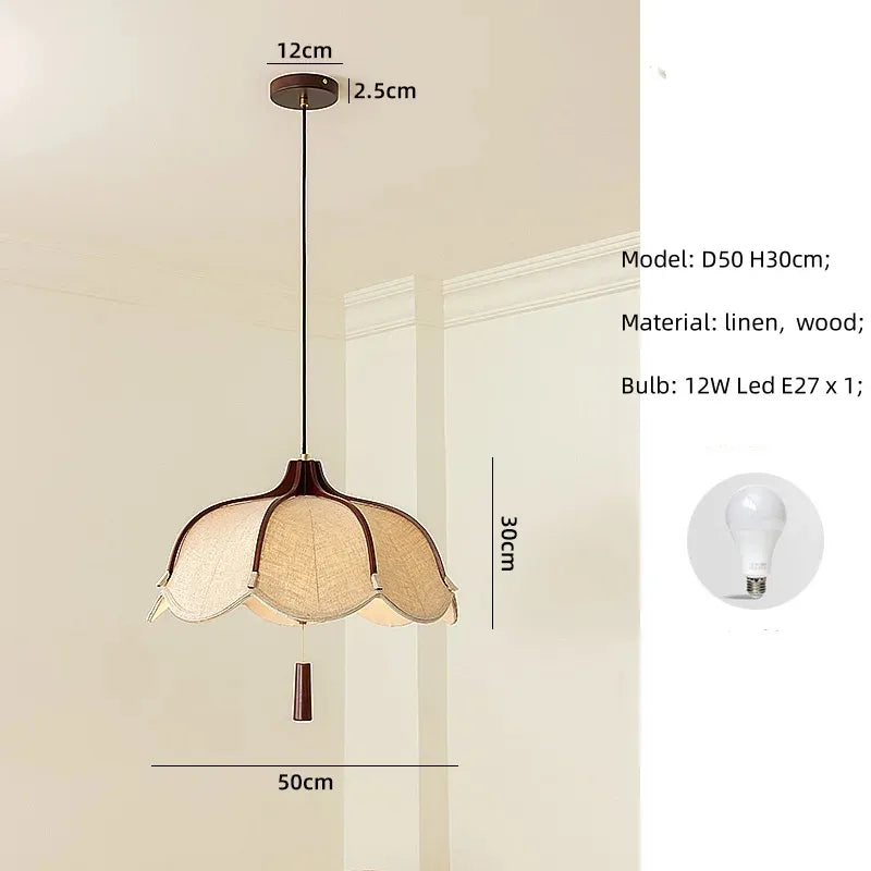 Wood Fabric Linen Pendant Ceiling Light │ Modern Retro style Bedroom Hanging Lamp - Besontique Home