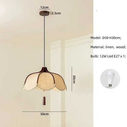 Wood Fabric Linen Pendant Ceiling Light │ Modern Retro style Bedroom Hanging Lamp - Besontique Home