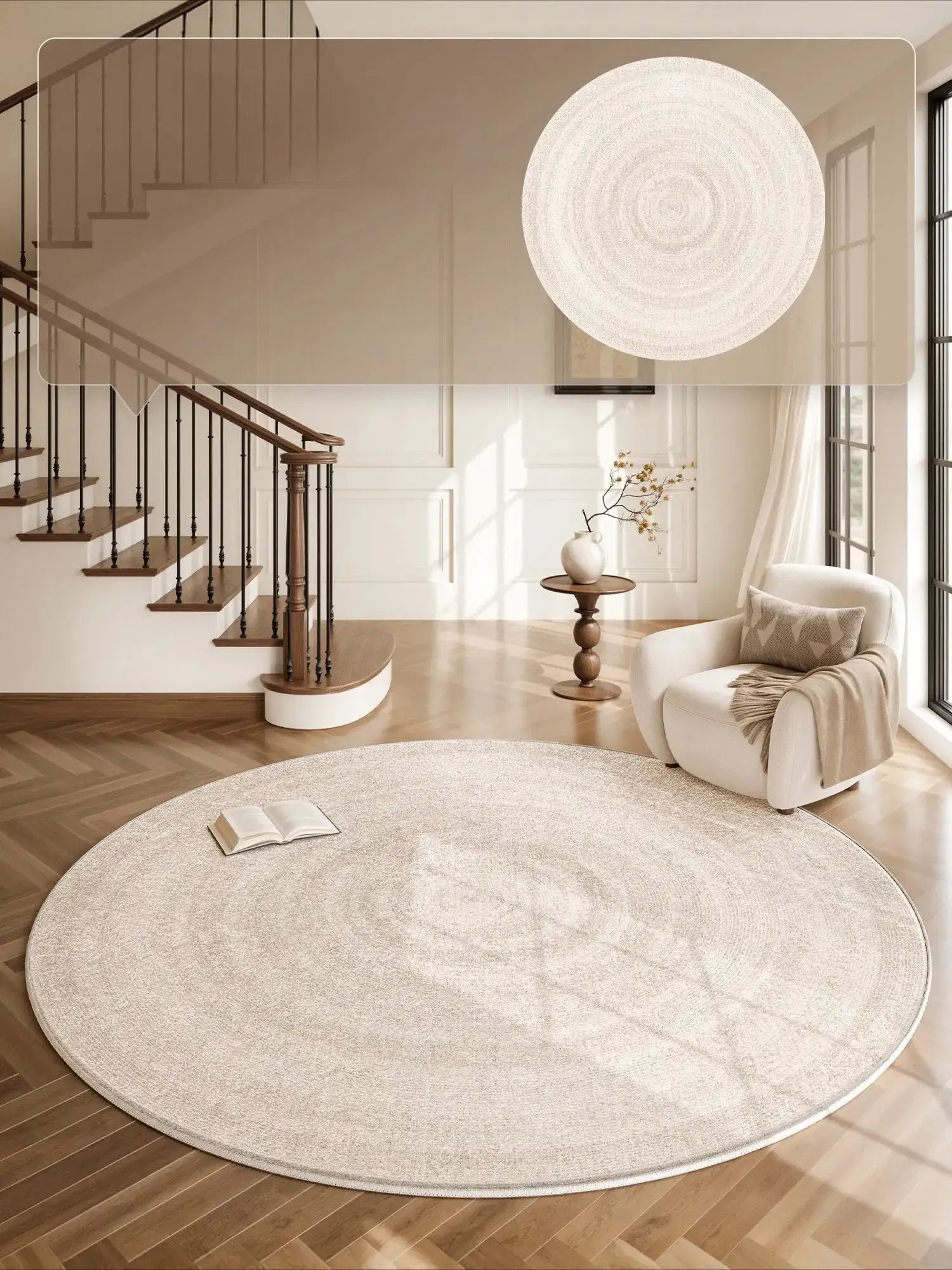 Cream Round Floor Plush Rug │ Minimal Fluffy Decorative Carpet │ Simple Large Lounge Mat Besontique Home Decor