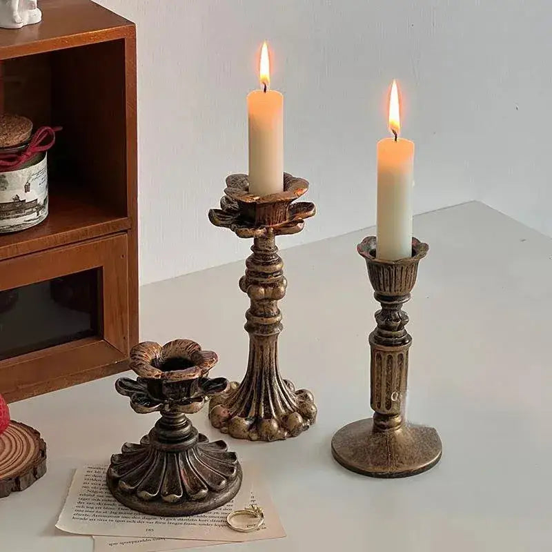 Antique Bronze Candlesticks Candle Holder Set │ Retro Vintage Taper Candle Stand - Besontique Home