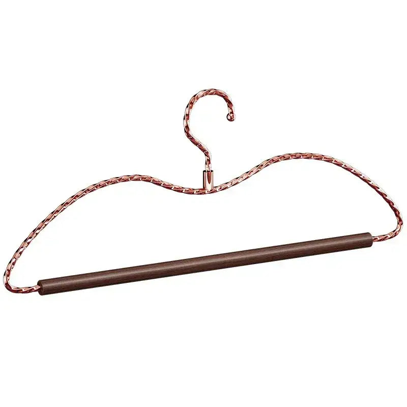 3 pcs Luxury Gold Metal Clothes Hangers │ Anti-Slip Clothes Rack with Wood Bar - Besontique Home