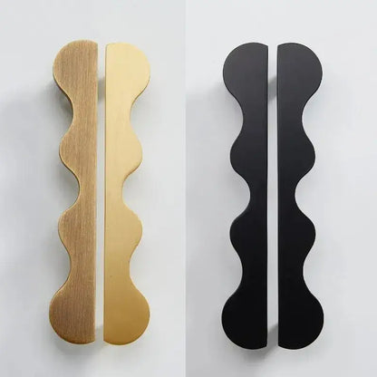 Brass Wave Cabinet Handles Door Knobs |  Luxury Modern Gold & Black Drawer Pulls - Besontique Home