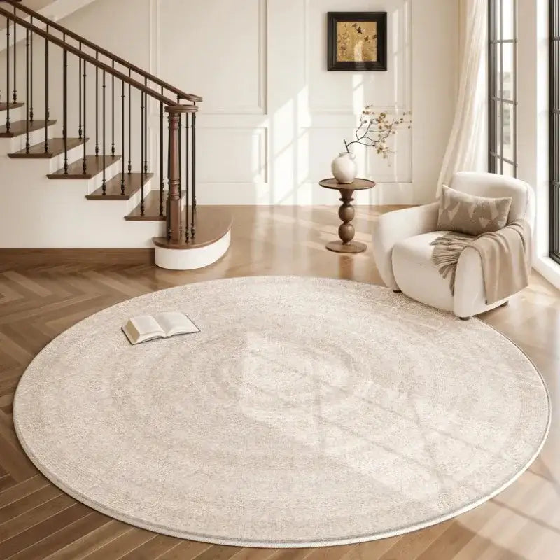 Cream Round Floor Plush Rug │ Minimal Fluffy Decorative Carpet │ Simple Large Lounge Mat Besontique Home Decor