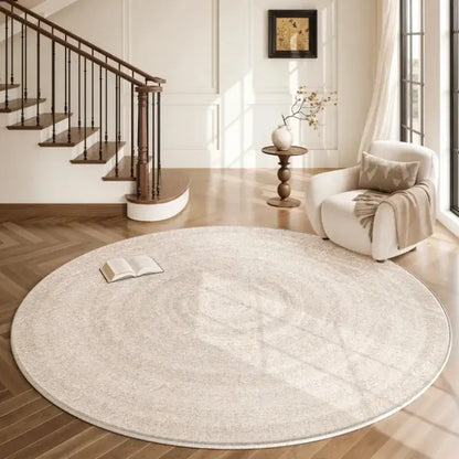 Cream Round Floor Plush Rug │ Minimal Fluffy Decorative Carpet │ Simple Large Lounge Mat Besontique Home Decor