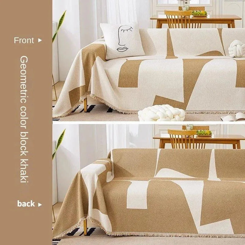 3 Chenille Line Pattern Throw Blanket with Tassel │ Simple Nordic Jacquard Reversible Double Sided Sofa Cover - Besontique Home