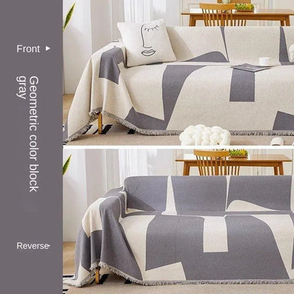 3 Chenille Line Pattern Throw Blanket with Tassel │ Simple Nordic Jacquard Reversible Double Sided Sofa Cover - Besontique Home