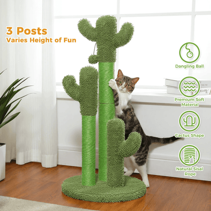 Kaktus-Katzenkratzbaum mit interaktivem baumelnden Ball | Haustierfreundliches Katzenkratzmöbel