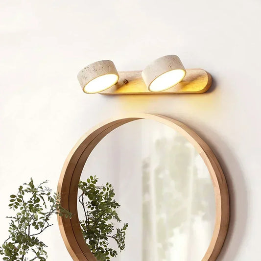 Japandi Natural Stone Mirror Front Wall Lighting │ Modern Style Round LED Wall Light for Bathroom