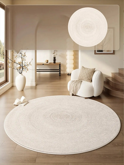 Cream Round Floor Plush Rug │ Minimal Fluffy Decorative Carpet │ Simple Large Lounge Mat Besontique Home Decor