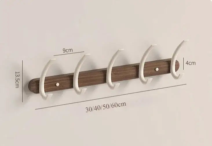 Modern Walnut Moon Shape Coat Rack (White/Black)│ Wall Mounted Wooden Metal Hooks - Besontique Home