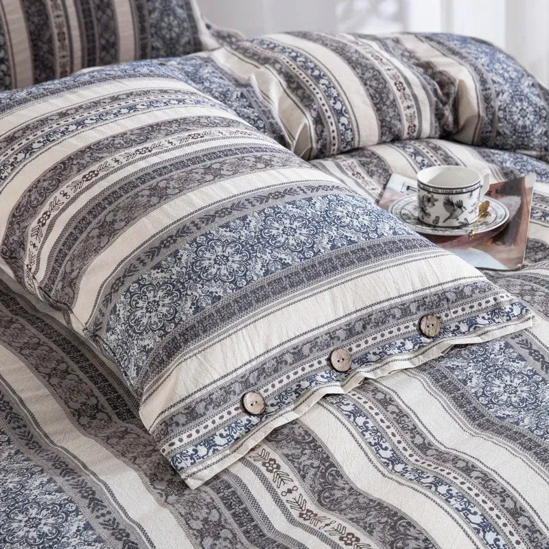 Bohemain style Double Layer Yarn Bedding Set │ Modern Boho Cotton Bed Duvet cover Pillow case - Besontique Home