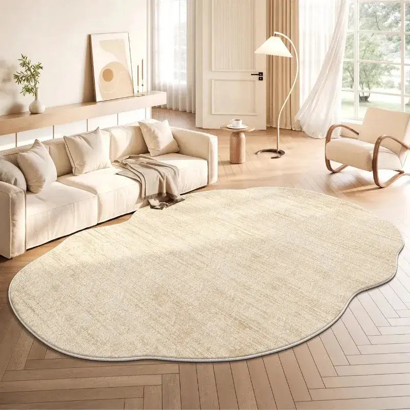 Minimal Style Cream Fluffy Plush Irregular Shape Rug - Besontique Home