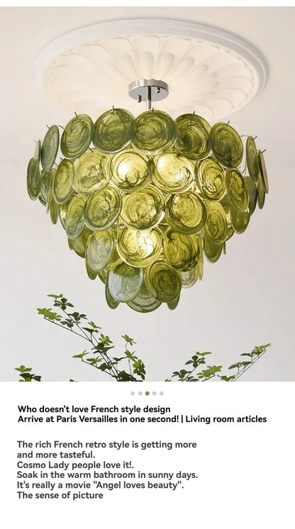 Modern Vintage Dark Green Glass Chandelier │ Crystal Pendant Pendant Ceiling Lamp Light - Besontique Home